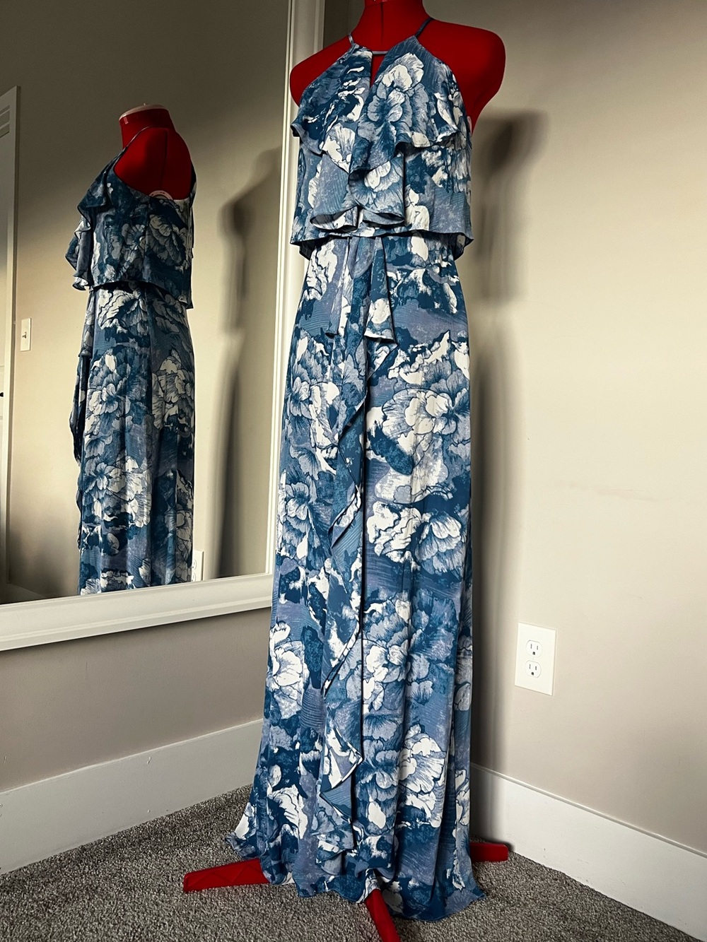 Floral Halter Maxi Jumpsuit - Blue